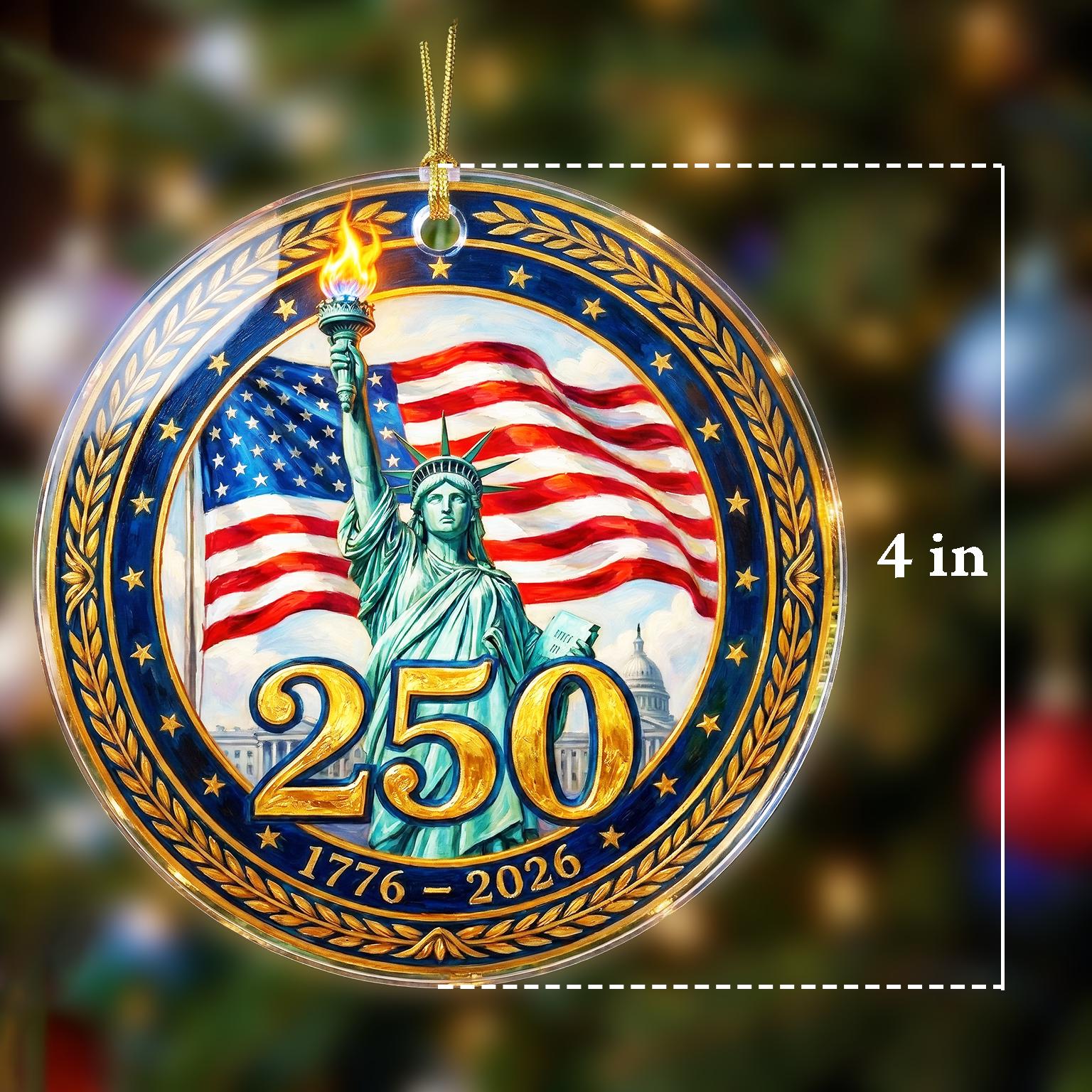 Lady Liberty 250th Ornament, Semiquincentennial Gold Laurel Gift, 1776-2026 USA Milestone Decor, America 250th Anniversary