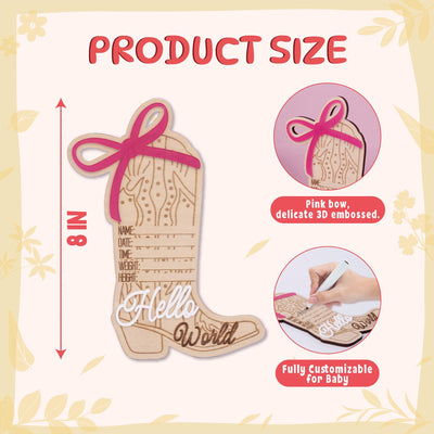 Cowgirl Baby Born Announcement Photo, Western Baby Girl Name Sign, Wooden Hello World Sign, Birth Stat Sign, Wooden Birth Announcement Sign