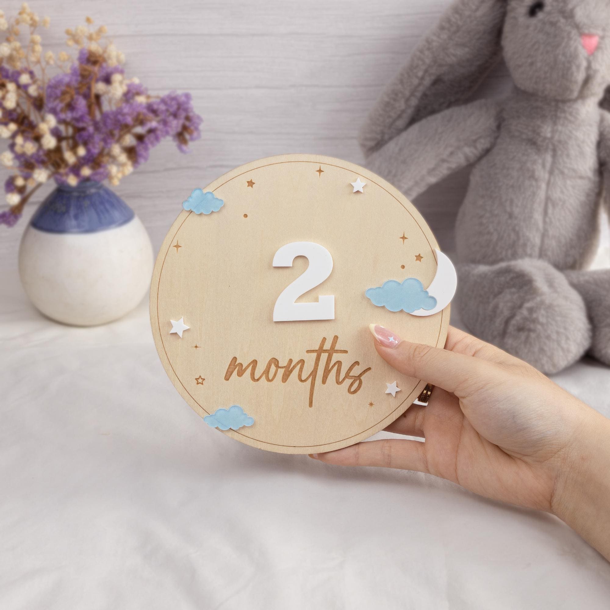 Wooden Baby Milestone Sign, Moon and Stars Milestone, Acrylic Cloud Baby Photo Prop, Newborn Keepsake, Baby Sign, Nursery Decor, Baby Gift