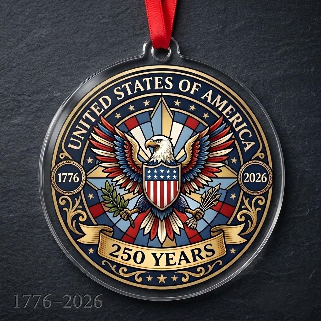 United States 250th Ornament, Great Seal Eagle Emblem, 1776-2026 Patriotic Anniversary Gift, USA 250 Years Decor, America Birthday