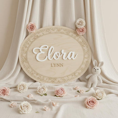 Personalized Wooden Baby Name Sign, Oval Nursery Name Announcement Plaque