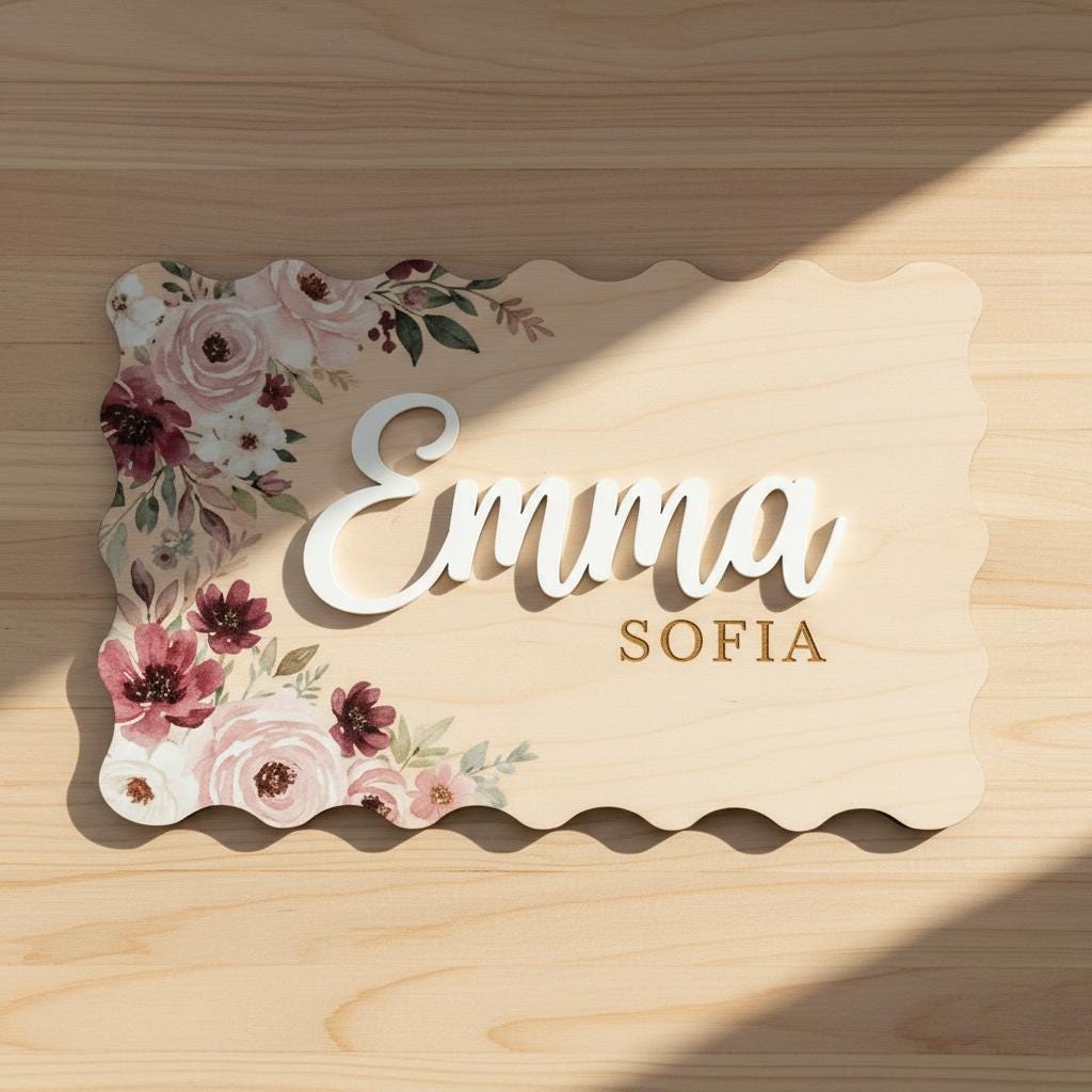 Personalized Floral Wooden Baby Name Sign Nursery Wall Decor