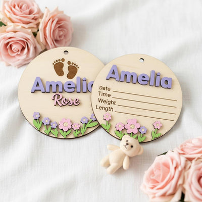 Baby Birth Stats Sign Set, Personalized Baby Name Announcement Sign, Wooden Newborn Photo Prop Nursery Decor