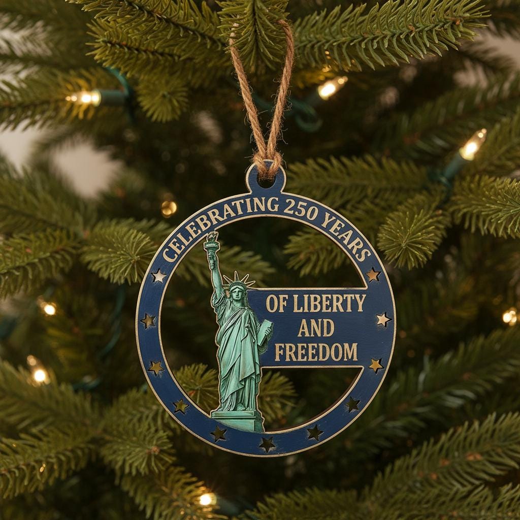 USA 250 Years Liberty Ornament, Semiquincentennial Gift, 1776-2026 Statue of Liberty Decor, America 250 Wooden Milestone Gift