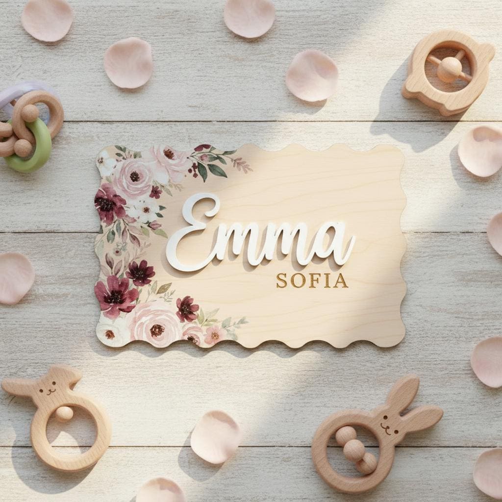 Personalized Floral Wooden Baby Name Sign Nursery Wall Decor