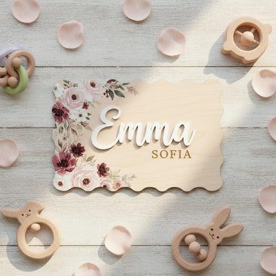 Personalized Floral Wooden Baby Name Sign Nursery Wall Decor