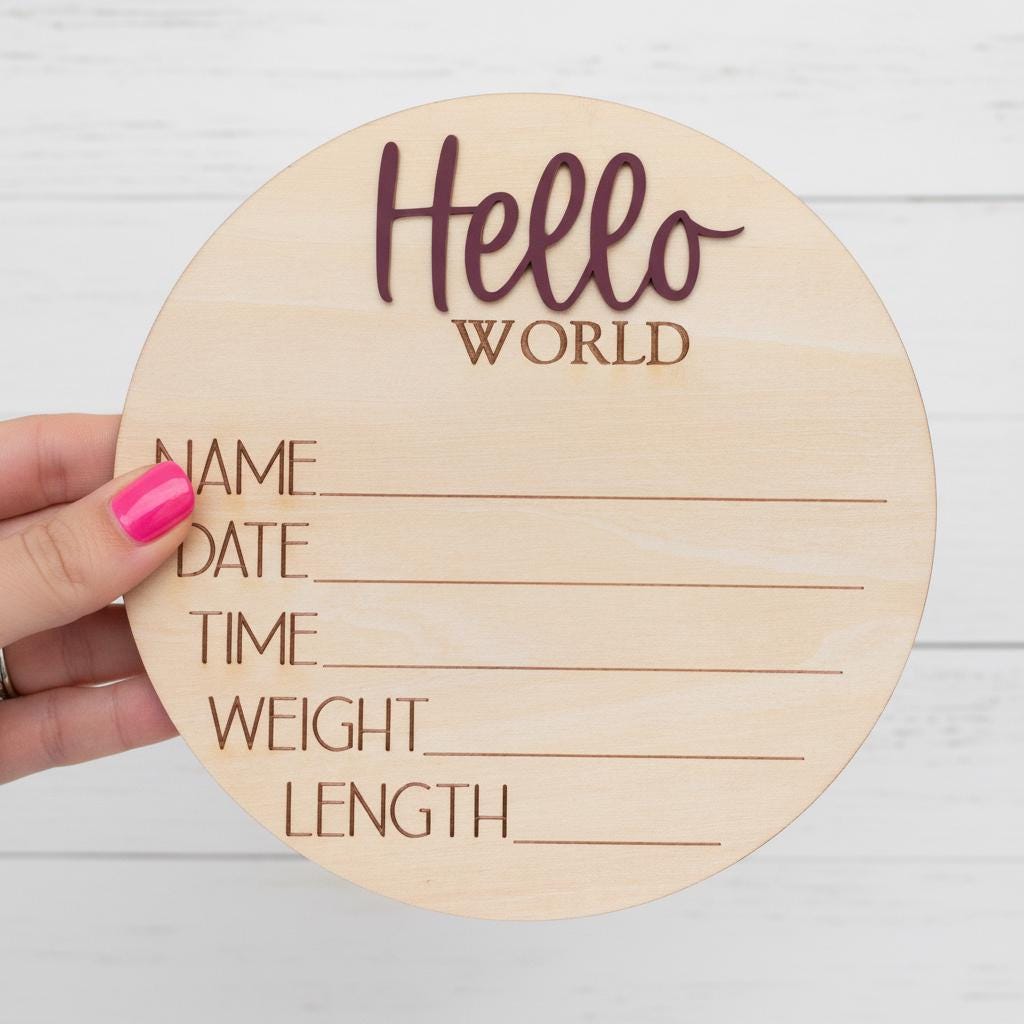 Hello World Newborn Hospital Sign Wooden Baby Photo Prop