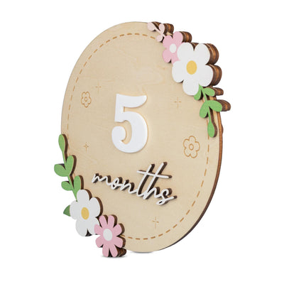 Wooden Baby Milestone Sign, Floral Monthly Milestone Card, Newborn Photo Prop,Baby Shower Gift For Girl,3D Monthly Milestone Discs,Baby Sign