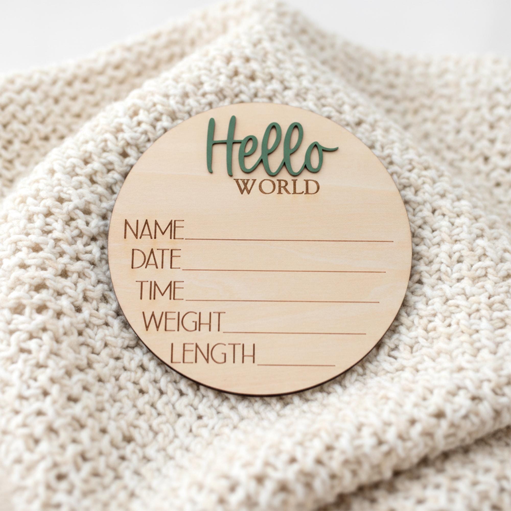 Newborn Hospital Baby Sign Hello World Wooden Birth Stats Photo Prop