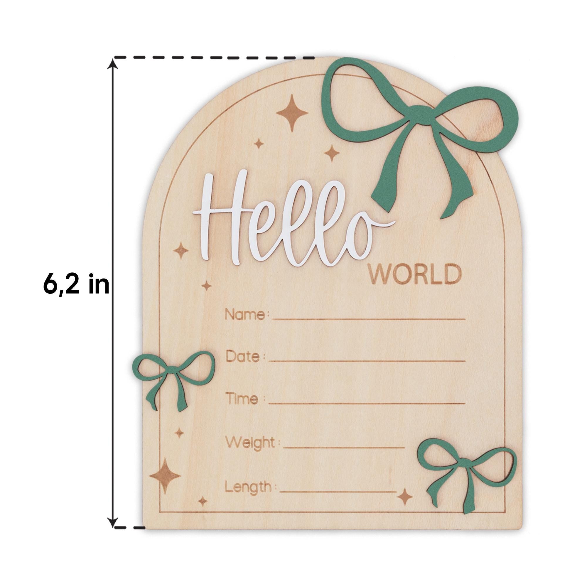 Hello World Wooden Baby Birth Announcement Sign with Name and Stats