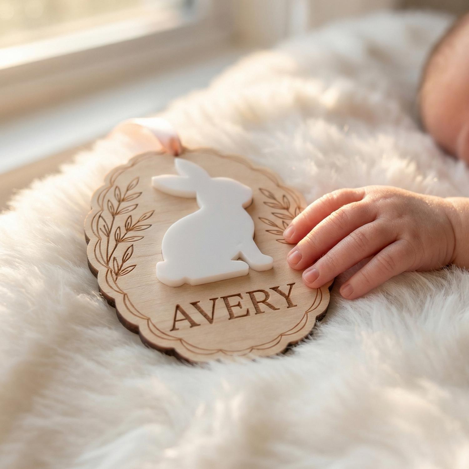 Easter Basket Tag Custom | Wooden Bunny Ornament 3D | Personalized Name Egg Plaque | Kids Spring Gift Stuffers | Personalized Baby Gift