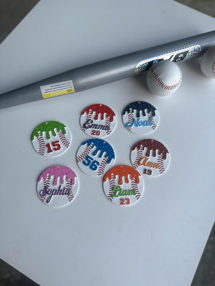 Personalized Baseball Keychain Custom Player Name and Number, Acrylic Baseball Bag Tag, Little League Player Gift, Baseball Team Gift