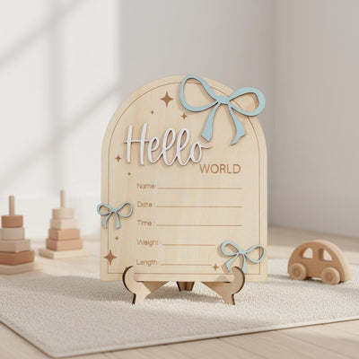 Hello World Wooden Birth Announcement Sign for Newborn Baby Photos