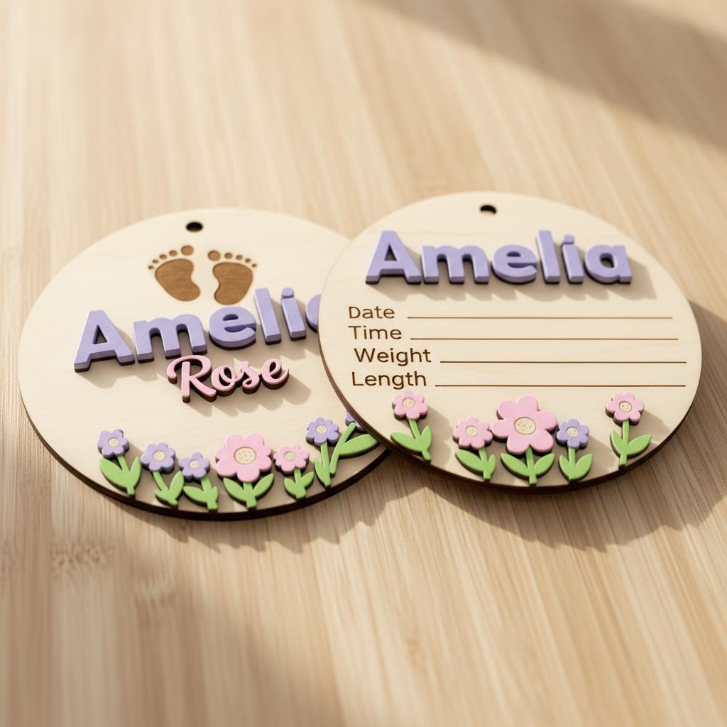Baby Birth Stats Sign Set, Personalized Baby Name Announcement Sign, Wooden Newborn Photo Prop Nursery Decor