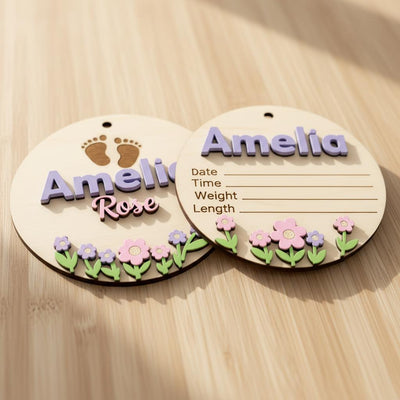 Baby Birth Stats Sign Set, Personalized Baby Name Announcement Sign, Wooden Newborn Photo Prop Nursery Decor