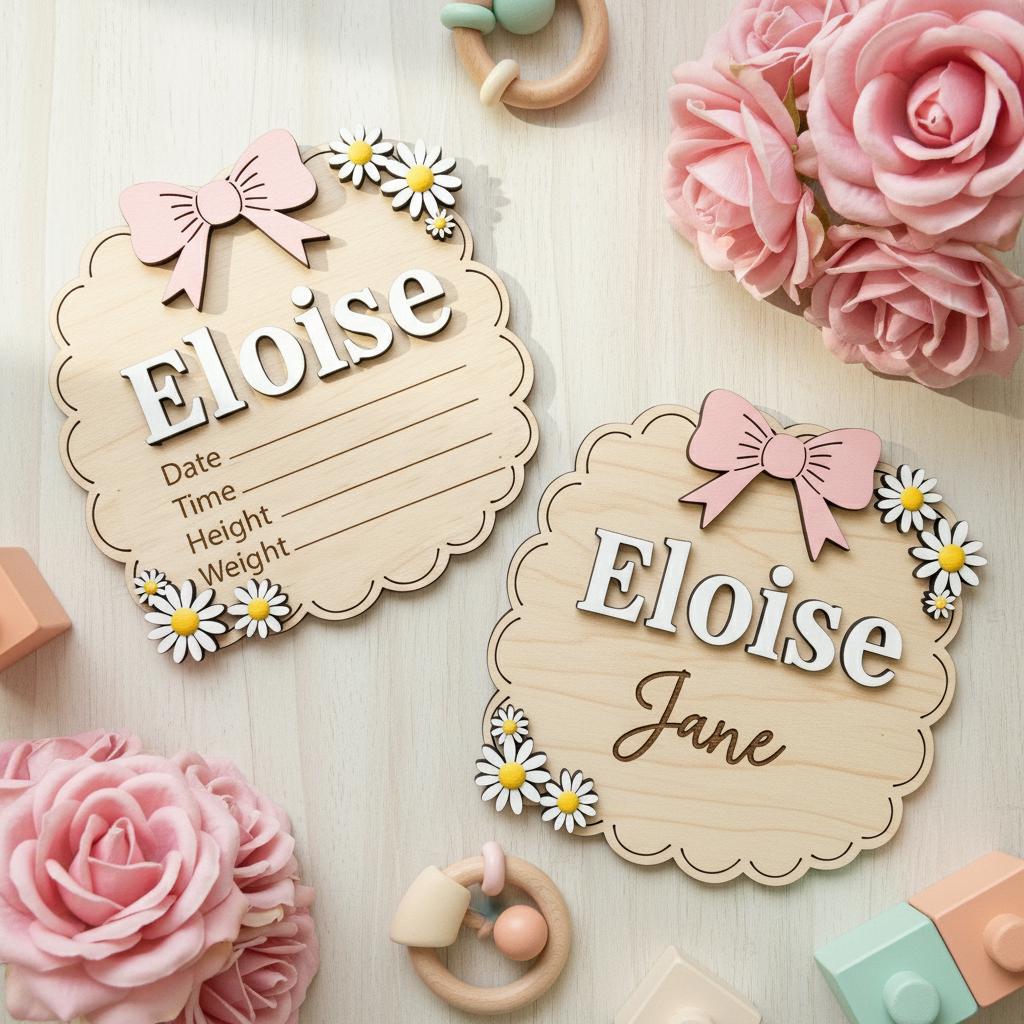 Personalized Baby Name Wood Sign Set, Hello World Announcement