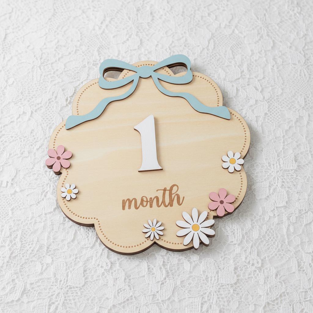 Wooden Baby Monthly Milestone Signs Set, Floral Nursery Photo Props