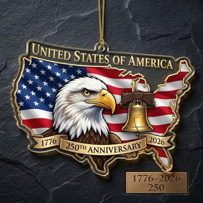 USA Map 250th Anniversary Ornament, Semiquincentennial Eagle Gift, 1776-2026 Patriotic Acrylic Decor, United States Birthday Keepsake