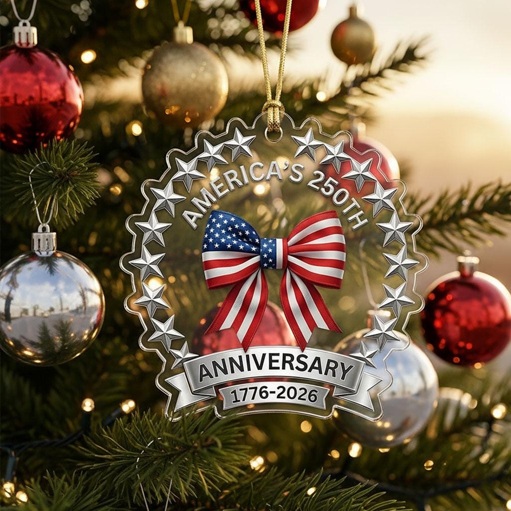 America's 250th Anniversary Ornament, Semiquincentennial Patriotic Bow Gift, 1776-2026 USA Flag Acrylic Keepsake Decor