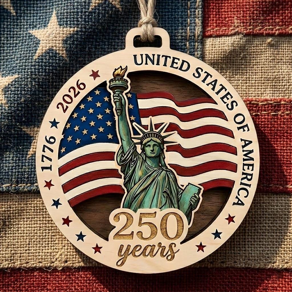 Statue of Liberty Ornament 2026, 250th Anniversary Wood Decor, 1776-2026 Patriotic Gift, Layered Wooden Liberty USA Milestone Keepsake