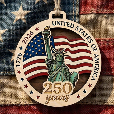 Statue of Liberty Ornament 2026, 250th Anniversary Wood Decor, 1776-2026 Patriotic Gift, Layered Wooden Liberty USA Milestone Keepsake