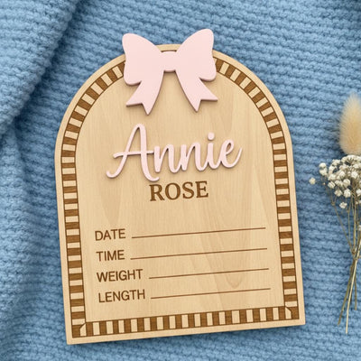 Personalized Wooden Baby Birth Announcement Sign with Raised Name