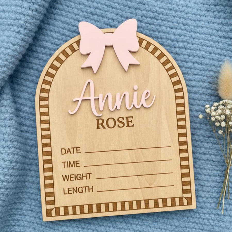 Personalized Wooden Baby Birth Announcement Sign with Raised Name