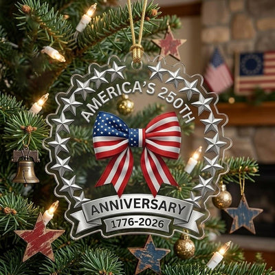 America's 250th Anniversary Ornament, Semiquincentennial Patriotic Bow Gift, 1776-2026 USA Flag Acrylic Keepsake Decor