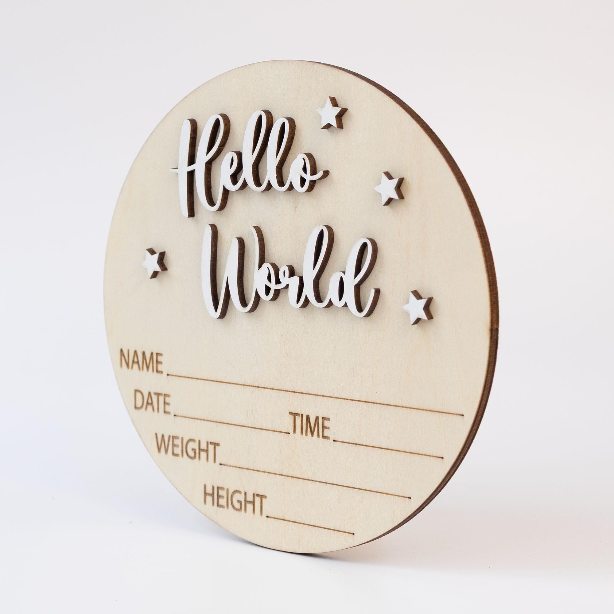 Baby Announcement, Hello World Sign, Baby Birth Stats Sign, Wooden Birth Announcement Sign, Custom Newborn Stats, Hospital Name Sign