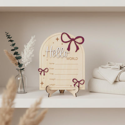Hello World Wooden Baby Announcement Sign, Baby Keepsake Sign