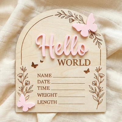 Pink Butterfly Birth Stats Sign | 3D Acrylic Wooden Newborn Plaque | Custom Baby Girl Announcement | Floral Arch Nursery Prop