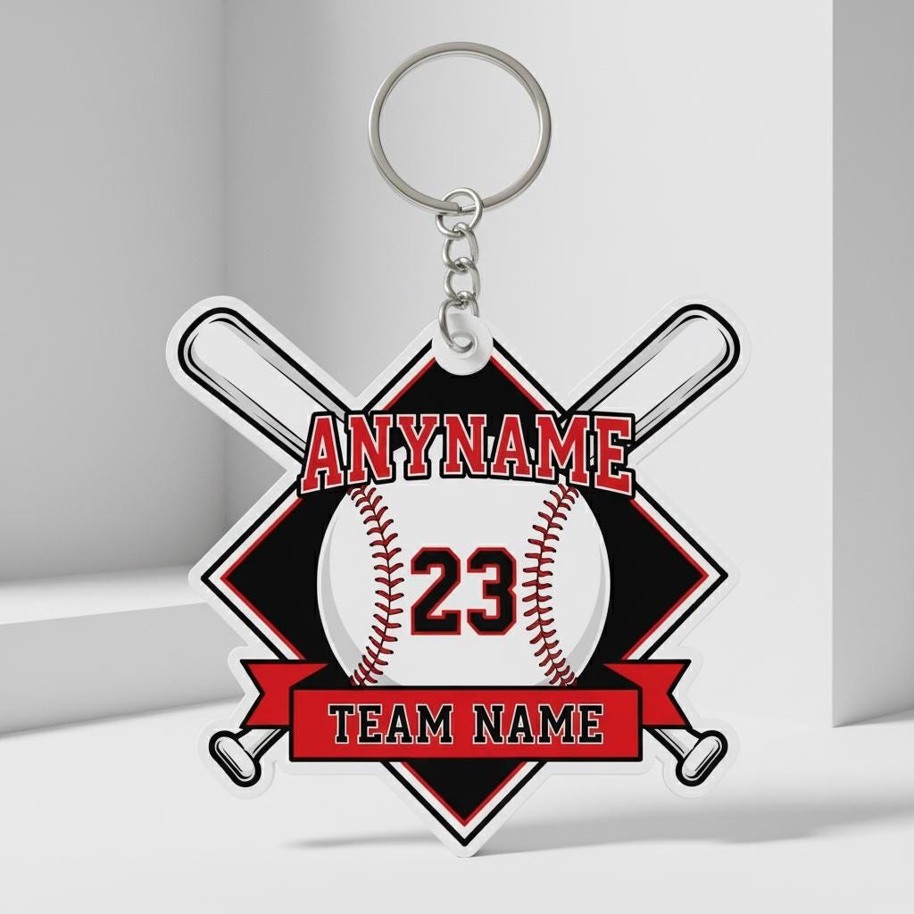 Personalized Baseball Keychain Custom Player Name Number Team Name, Baseball Team Gift, Little League Player Keychain