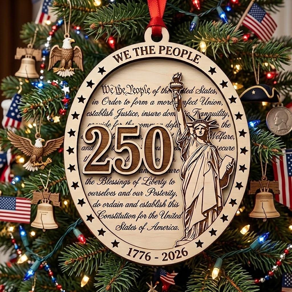 We The People Ornament 2026, 250th Anniversary Constitution Gift, 1776-2026 Statue of Liberty Decor, America 250 Wooden Keepsake