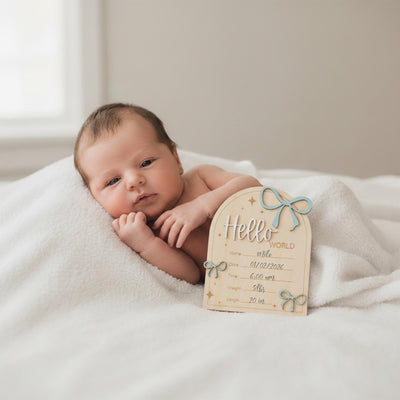 Hello World Wooden Birth Announcement Sign for Newborn Baby Photos
