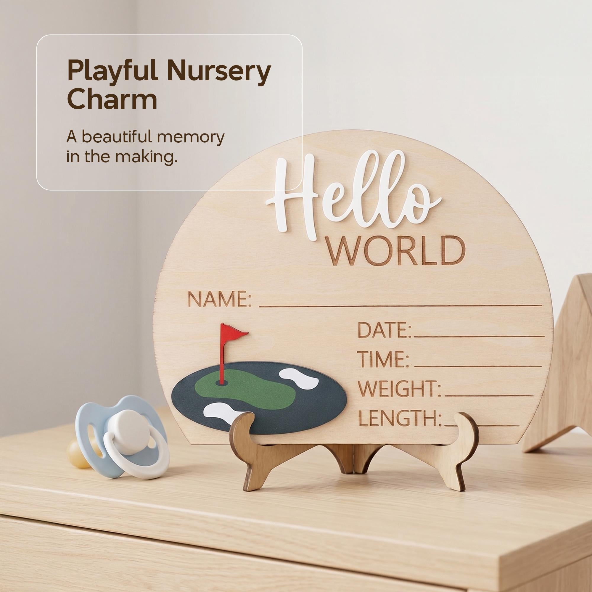 Golf Birth Stats Sign | 3D Half Arch Wooden Plaque | 3D Wooden Hello World Announcement | Par Tee Boy Nursery Prop | Baby Shower Gift