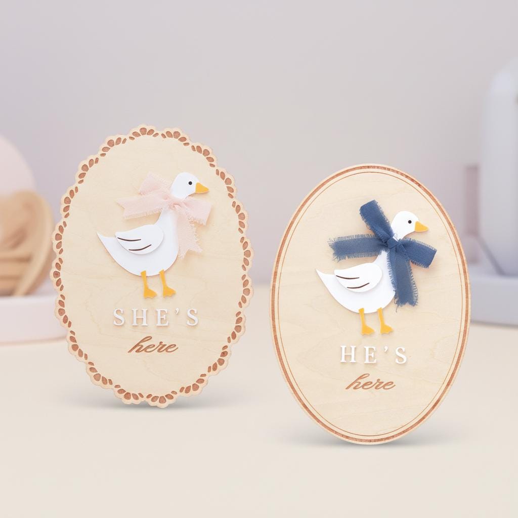 He’s Here She’s Here Wooden Baby Announcement Signs