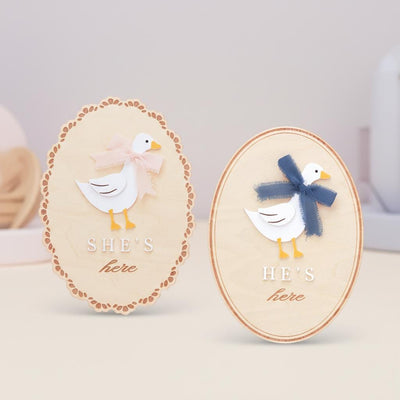 He’s Here She’s Here Wooden Baby Announcement Signs