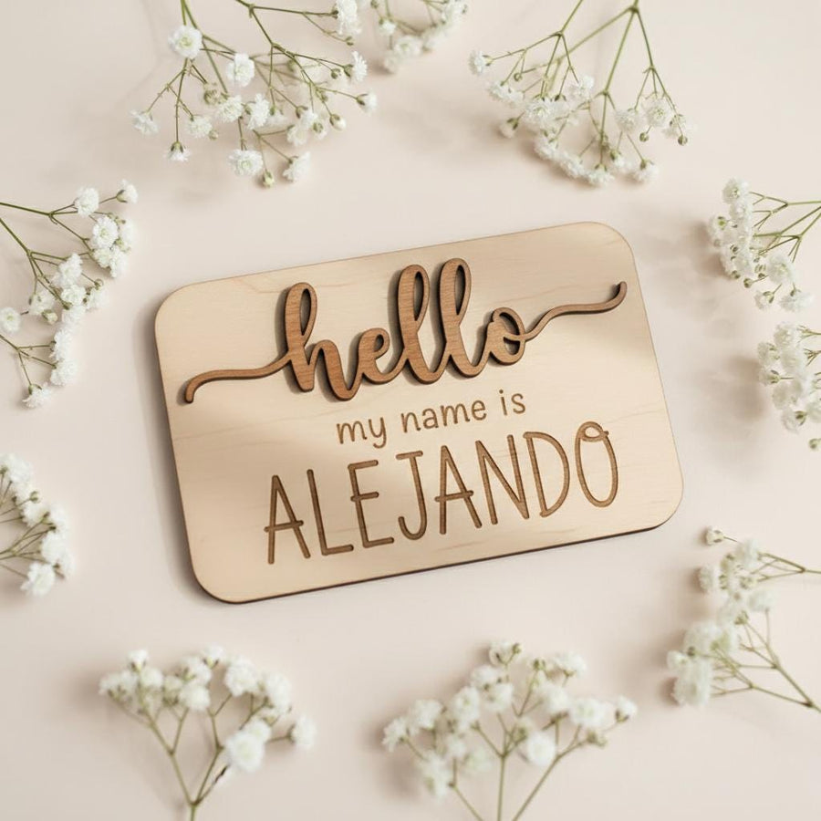 Hello My Name Is Wooden Baby Name Sign, Newborn Photo Prop