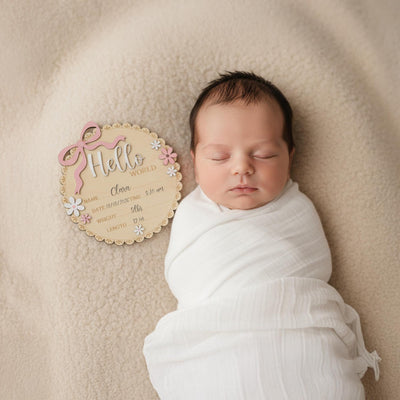 Baby Girl Hello World Sign Wooden Birth Stats Baby Shower Gift