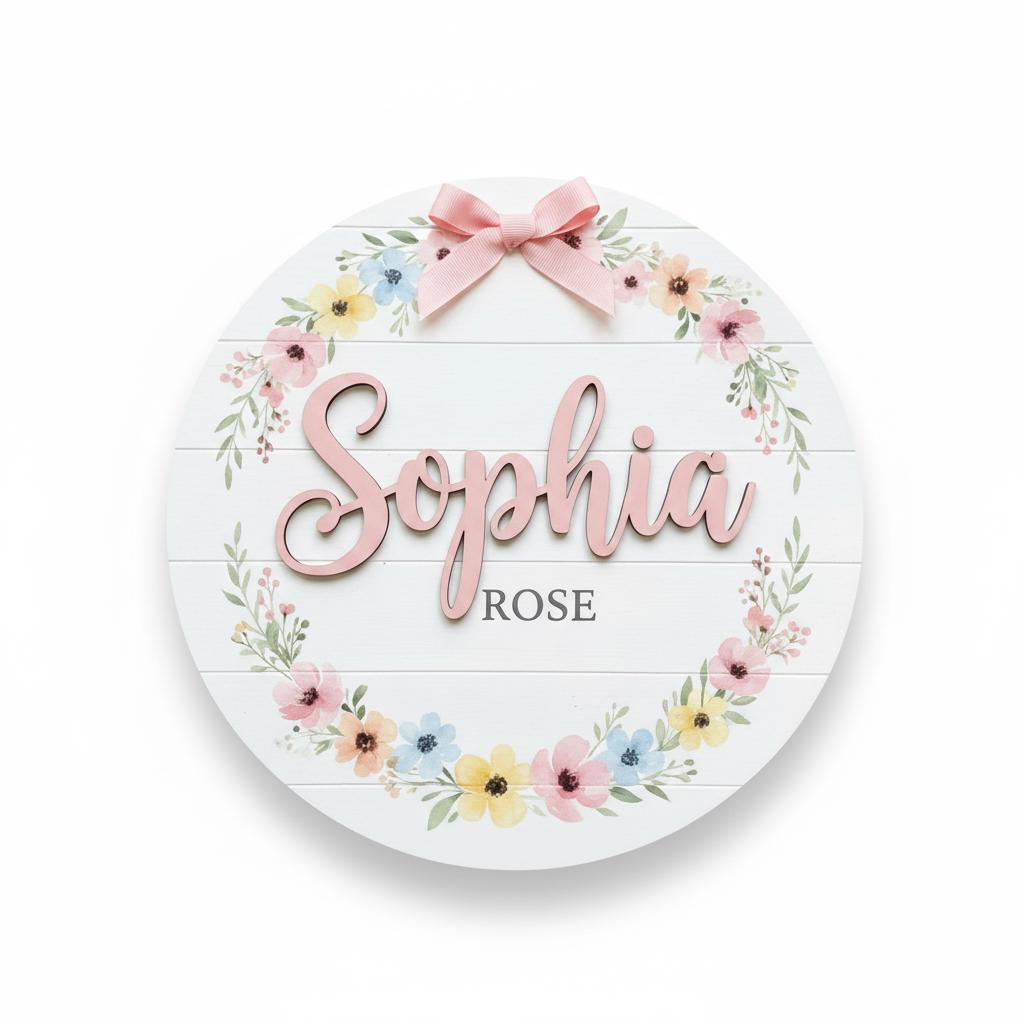 Personalized Baby Name Wood Sign, Floral Nursery Wall Decor