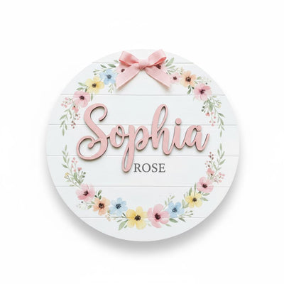 Personalized Baby Name Wood Sign, Floral Nursery Wall Decor