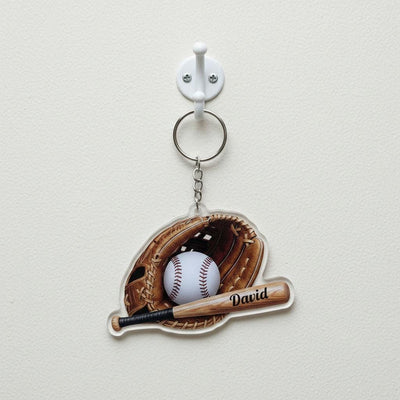 Personalized Baseball Keychain Custom Name, Baseball Glove Bat Keychain, Acrylic Baseball Player Gift, Little League Gift