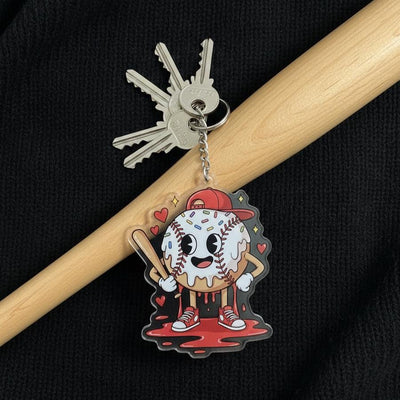 Personalized Cute Baseball Keychain Custom Player Name and Year, Cartoon Baseball Acrylic Keychain, Little League Player Gift