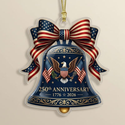 Semiquincentennial Gift 2026 USA 250th Anniversary Ornament Navy Blue Liberty Bell Patriotic Eagle Decor American Flag Bow