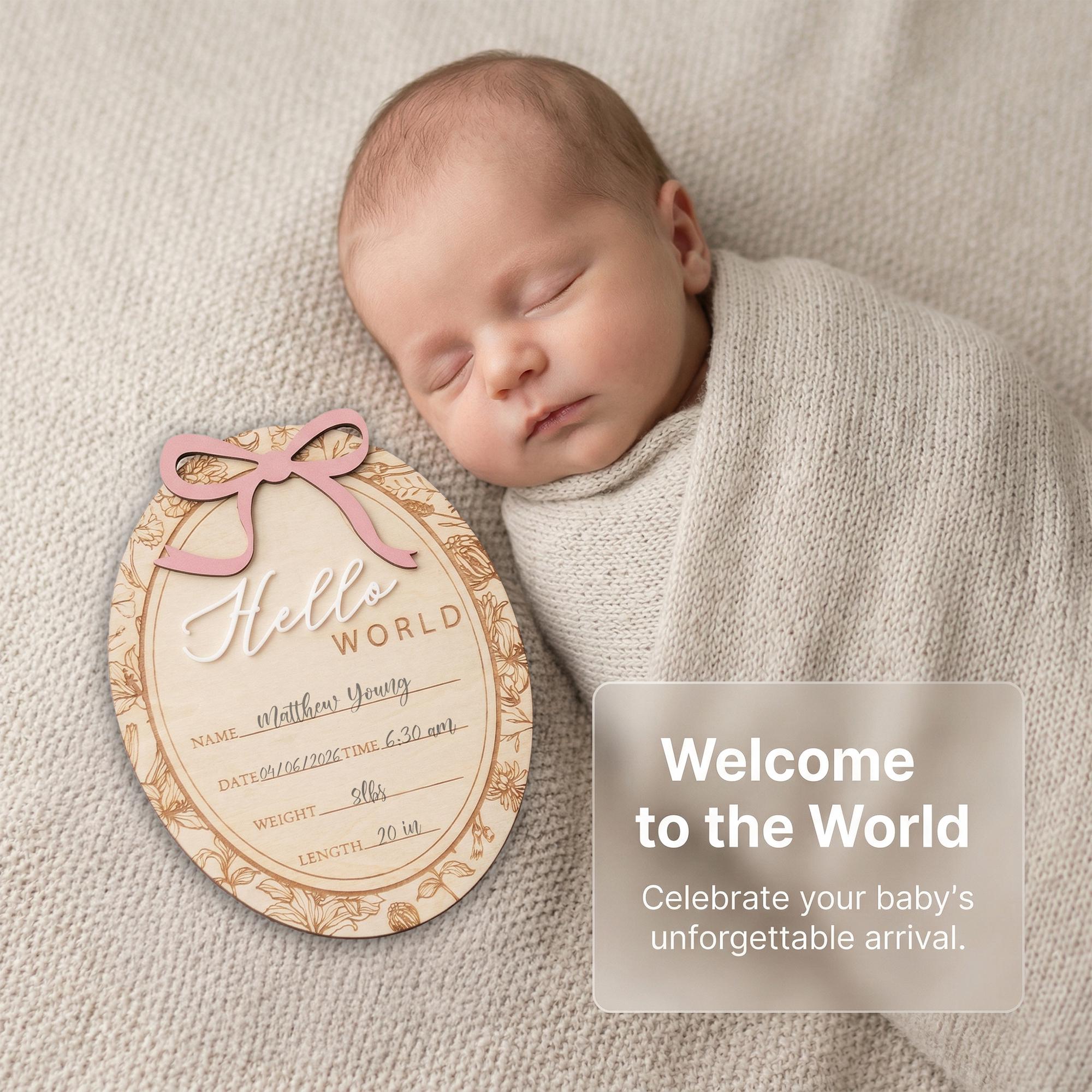 Hello World Baby Announcement Sign Personalized Birth Stats Sign Newborn Hospital Photo Prop Baby Girl Announcement Gift