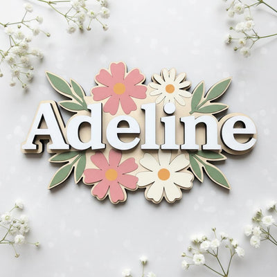 Personalized Baby Name Sign, Wooden Floral Nursery Name Plaque, Custom Baby Girl Room Decor, Flower Nursery Wall Decor