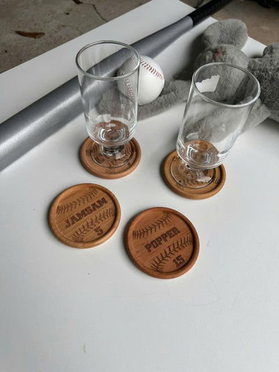 Personalized Baseball Wooden Coasters: Custom Name & Number
