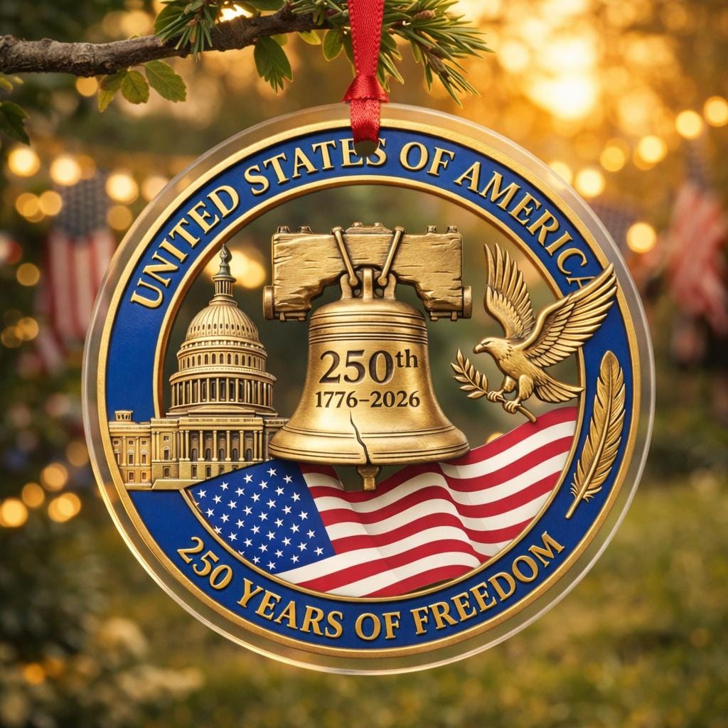 America 250th Ornament, Semiquincentennial Patriotic Bow Gift, 1776-2026 USA Flag Acrylic Keepsake, Stars and Stripes Decor