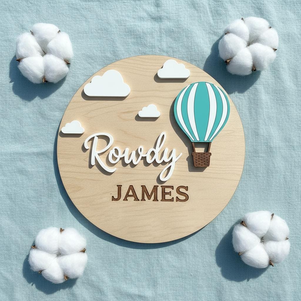 Personalized Hot Air Balloon Baby Name Sign Wooden Nursery Decor