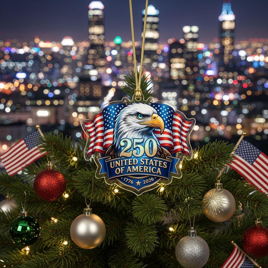 United States 250th Ornament, Semiquincentennial Eagle Portrait, 1776-2026 Patriotic Anniversary Gift, USA 250 Years Decor